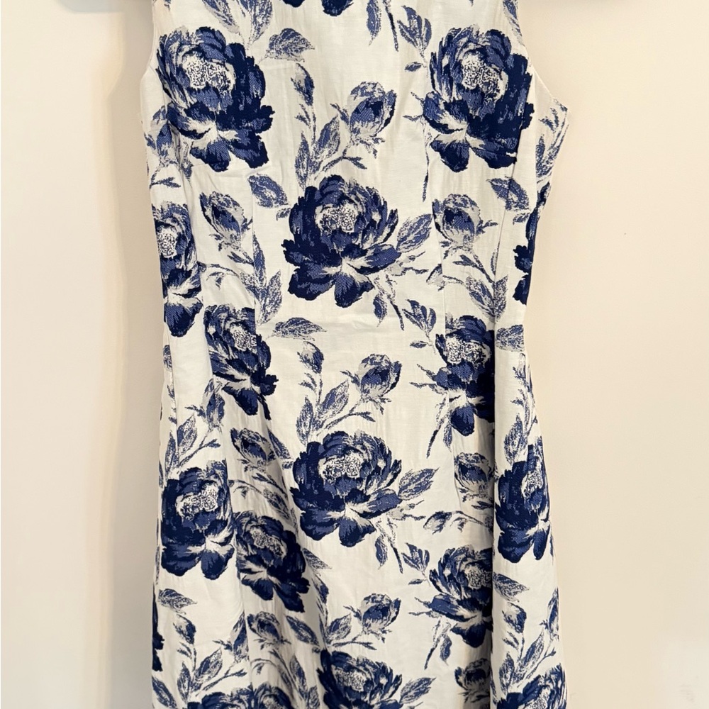 New York & Co. White Dress with Blue Floral Print